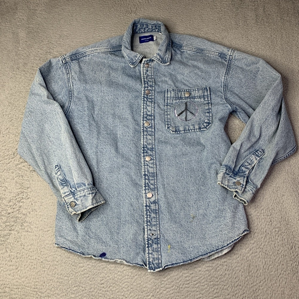 Jack & Jones Originals Men's Truckers Jacket Blue Button Size L Customized